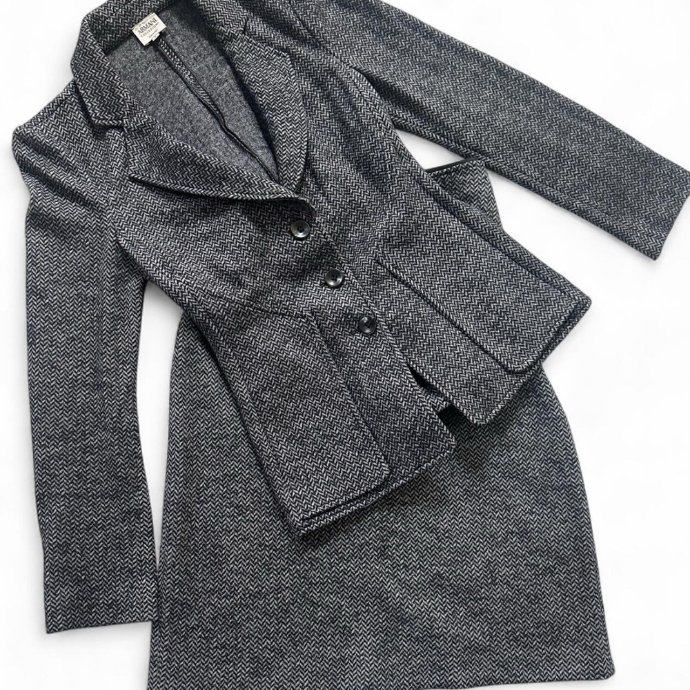 Vintage Armani Herringbone Blazer+Skirt Set